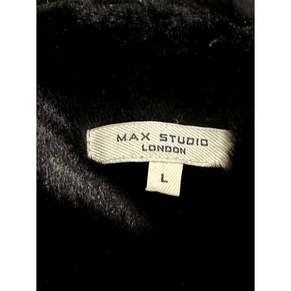 Max Studio Short Jacket Faux Fur Lining Suede Hook Eye Closure Black Large NWOT - Picture 8 of 9